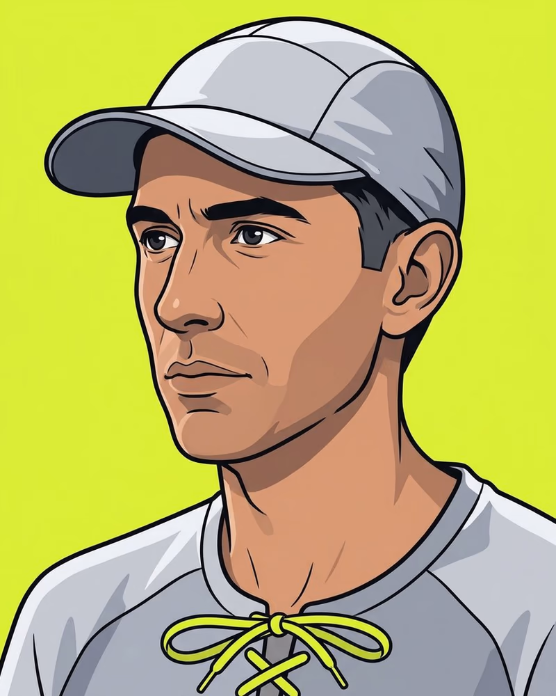 Retrato de un entrenador de piel morena con gorra ligera y lima en los cordones.