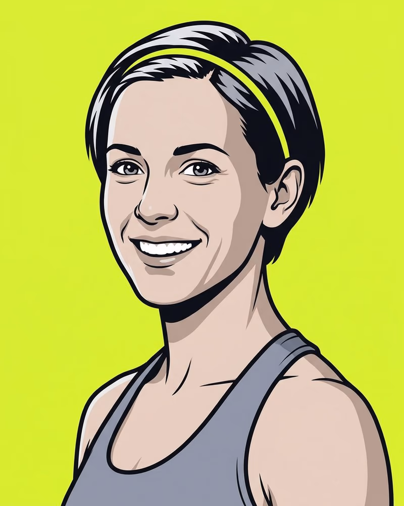 Retrato de una entrenadora sonriendo con una diadema lima sobre pelo corto.