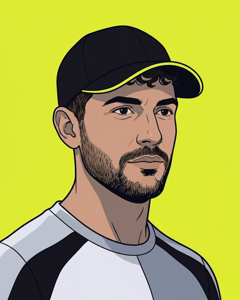 Retrato de un entrenador con gorra de béisbol de visera lima.